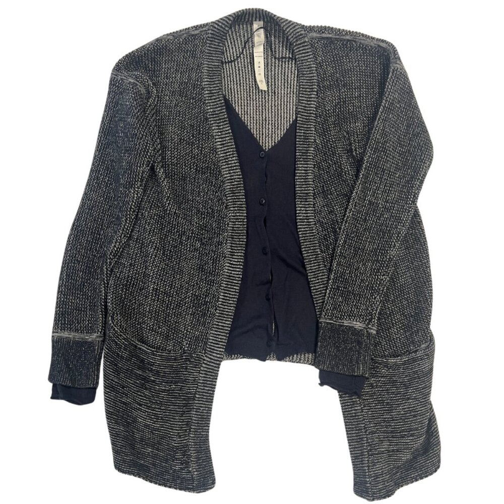 Unused Lululemon Double Wrap Cardigan Marled Black White Knit High-Low Size 6